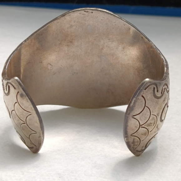 Native American Shadowbox Turquoise Large Sterling Silver Cuff Bracelet - Picture 4 of 7